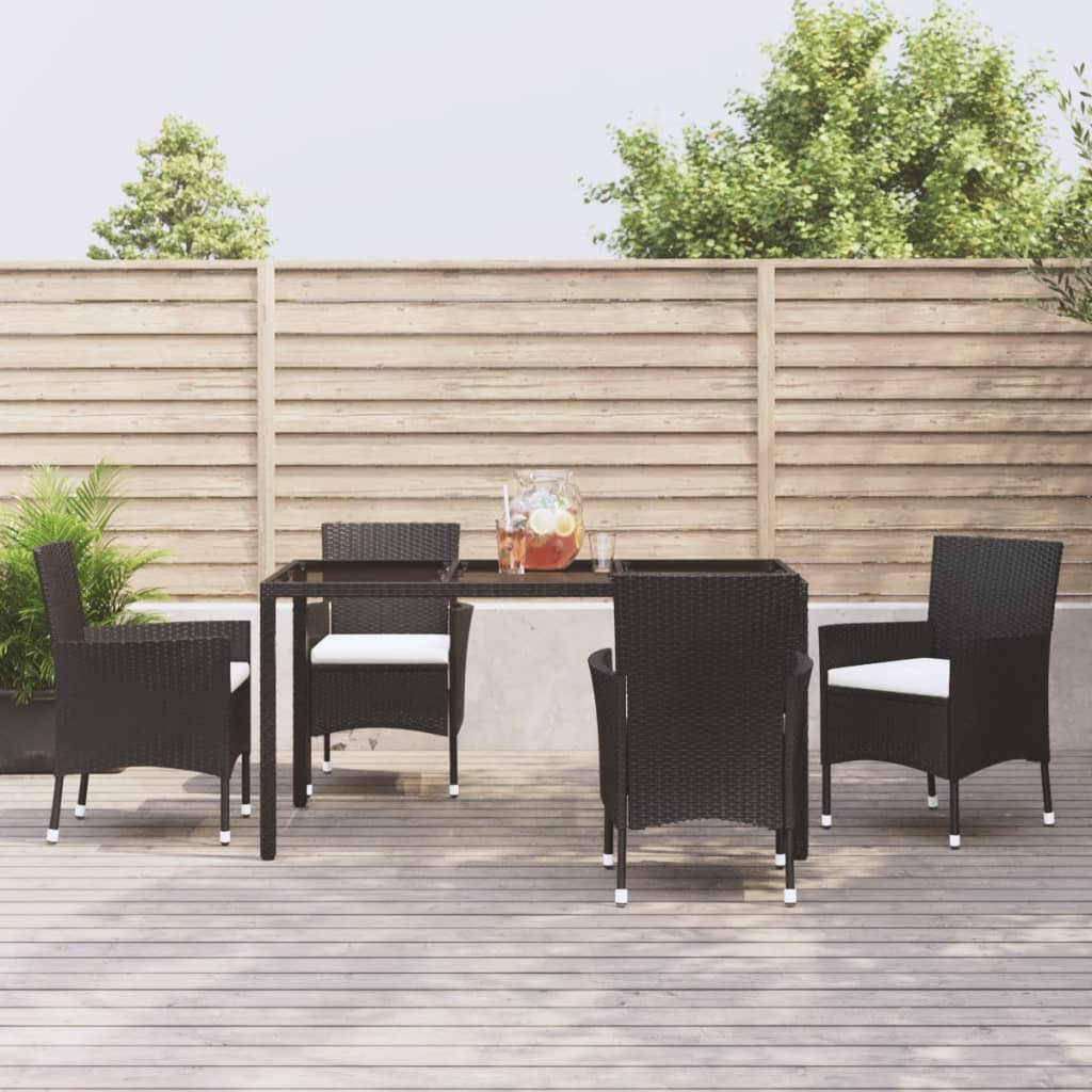 5-Delige Tuinset Met Kussens Poly Rattan Zwart